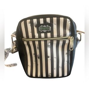 Beetlejuice Vegan Leather Crossbody Bag Wallet Stripes Chibi